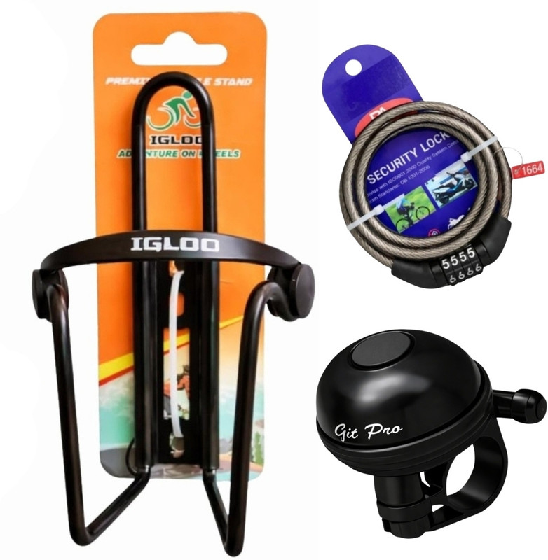 FCC RACING Bottle Holder, Loud Bell & 4 Digit Combination Cable Lock for Bicycle Combo Cycling Kit