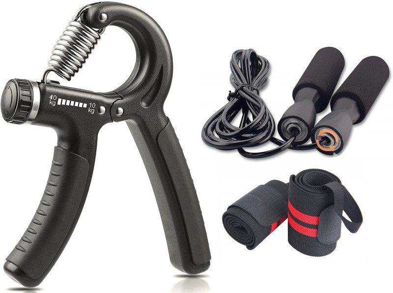Fitnesstricks Combo of Shaker Bottle with Wrist Band and Foam Hand Gripper for Gym Workout Fitness Accessory Kit Kit