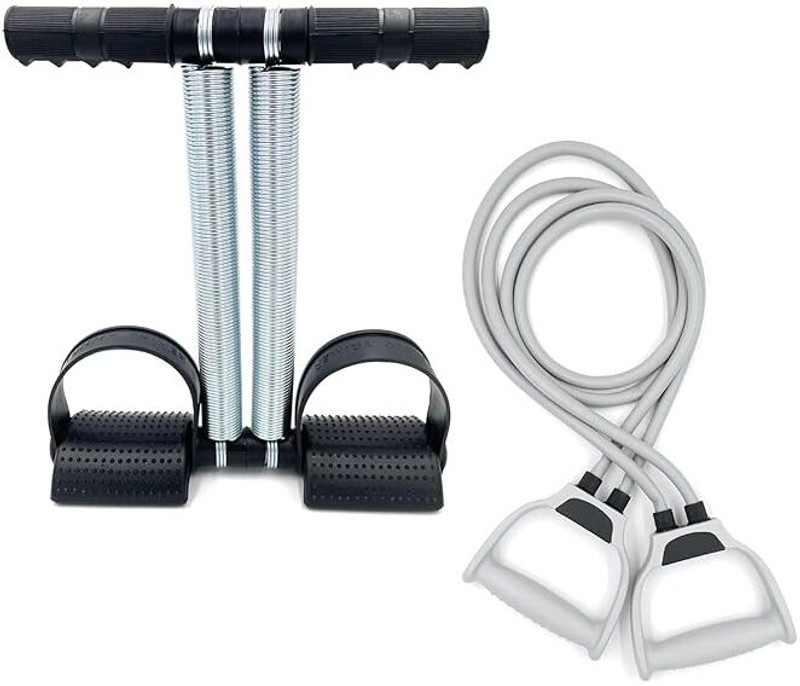 EMMKITZ Tummy Trimmer- Double Spring Combo Detachable Double Tube Resistance Band Rope Stretching Tubes Latex for Men and Women Fitness Accessory Kit Kit