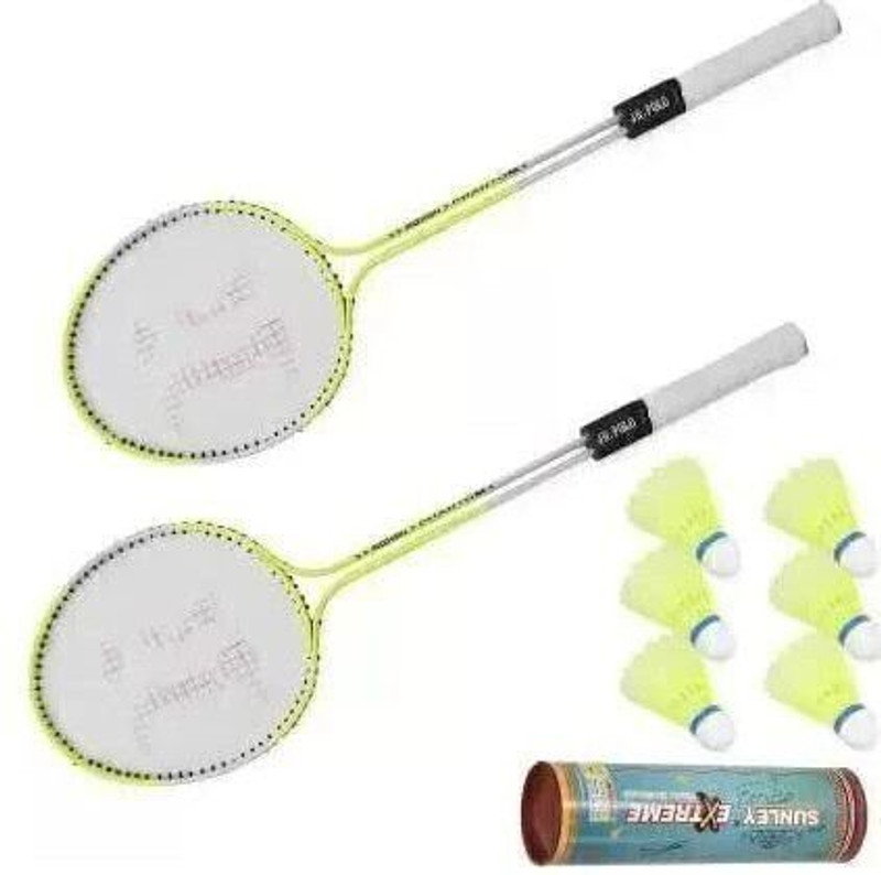 Ravii sports Max Badminton Set Of 2 Piece Racquet with 6 Pc Plastic Shuttle Badminton New n Badminton Kit