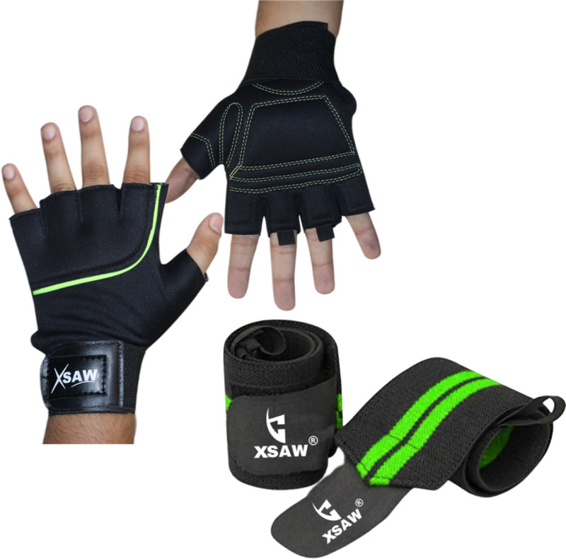 XSAW Weight Lifting Fitness Gym Gloves and Wrist Strap Combo Pack (FREE SIZE) Fitness Accessory Kit Kit