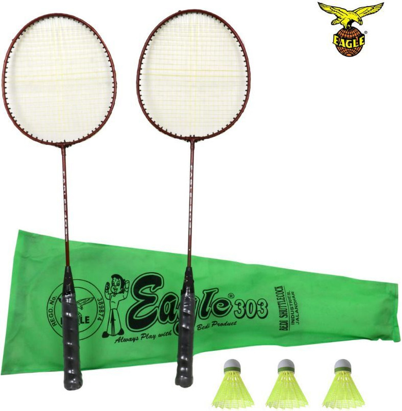 EAGLE Two Pcs Single Shaft Racket with Bag and Three Pcs of Shuttle Badminton Kit