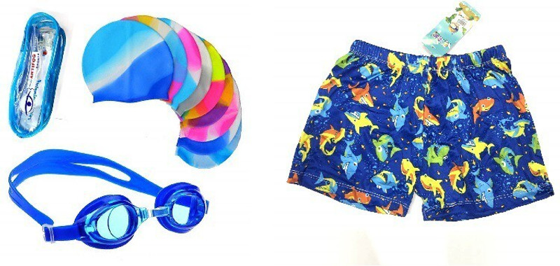 SVNFOXX Boys 1 Swimming Short, Boys Swim-Combo Cap Nosepin Earplug Swimming Kit