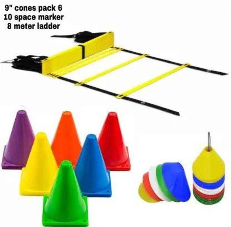 HouseOfCommon 12 Inch Cones Pack 6 ,10 Space Markers Agility, 8M Ladder Football Kit