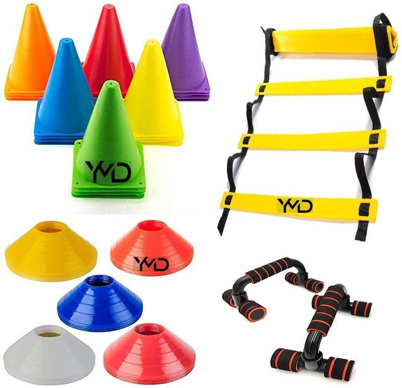 GRS Sports 6 Inch Cones Pack 6,10 Space Markers and 4 Meter Ladder Agility Combo Football Kit