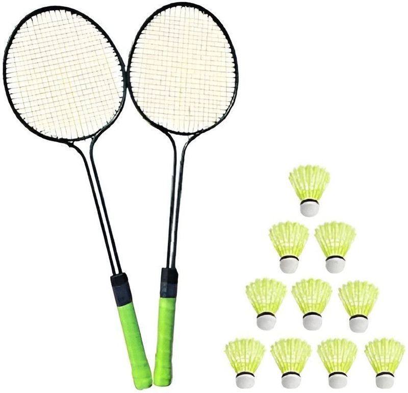 kickmixsports Badminton Raquet Set of 2pcs with 10pcs Nylon Shuttles Badminton Kit