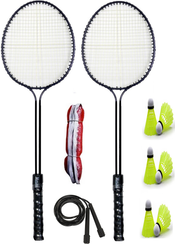 Monika Sports 2 PC Double Shaft Racket + 3 Nylon shuttle cock + 1 Pencil Skipping Rope Free Badminton Kit