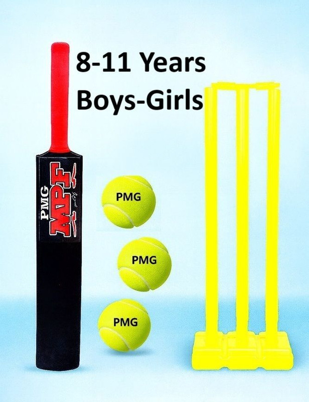 PMG Cricket Bat 8-11 Years Boys-Girls – Plastic Bat, Wickets set, 3 Balls Cricket Kit