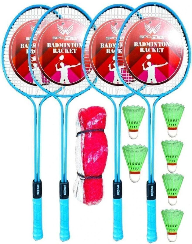 Laksh sports Double Shaft Iron Body Pack Of 2 Pair Badminton Rackets 6 Piece Plastic Shuttles And 1 Piece Net Badminton Kit