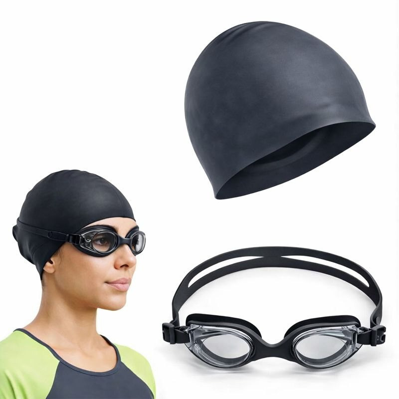 CELEORIS Swimming Goggles And Cap Kit For Adults (Blue) Swimming Kit