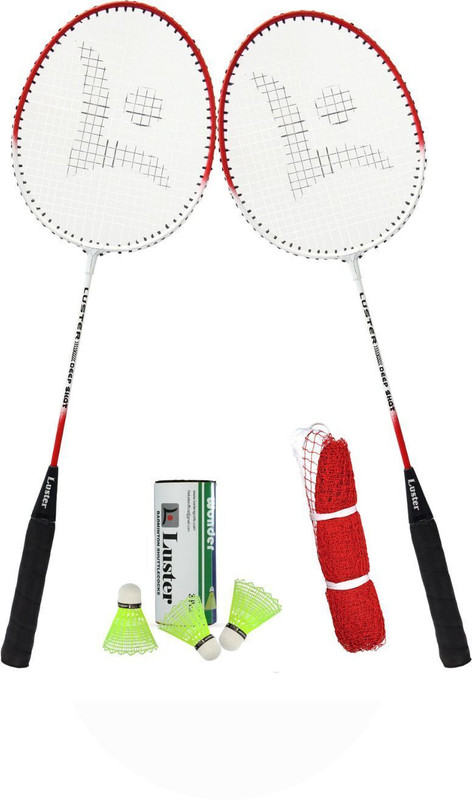 Luster Single Shaft Racket with Three Shuttle cork and Badmintion Net Badminton Kit