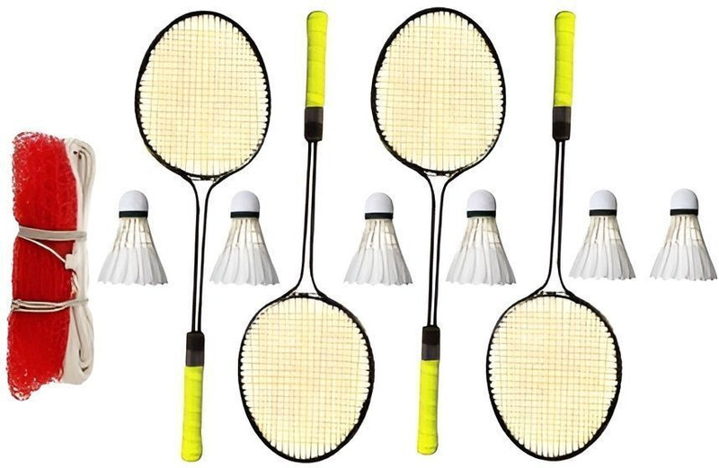 ROXONSPORTS Badminton Racquet Set of 4pcs (2 Pair) With 6pcs Feather Shuttles 1 Net Badminton Kit