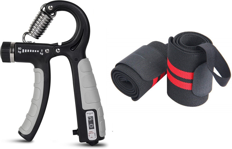 Fitnesstricks Workout Combo of Stretching Band for Home & Gym Workout with Counter Hand Grip Fitness Accessory Kit Kit