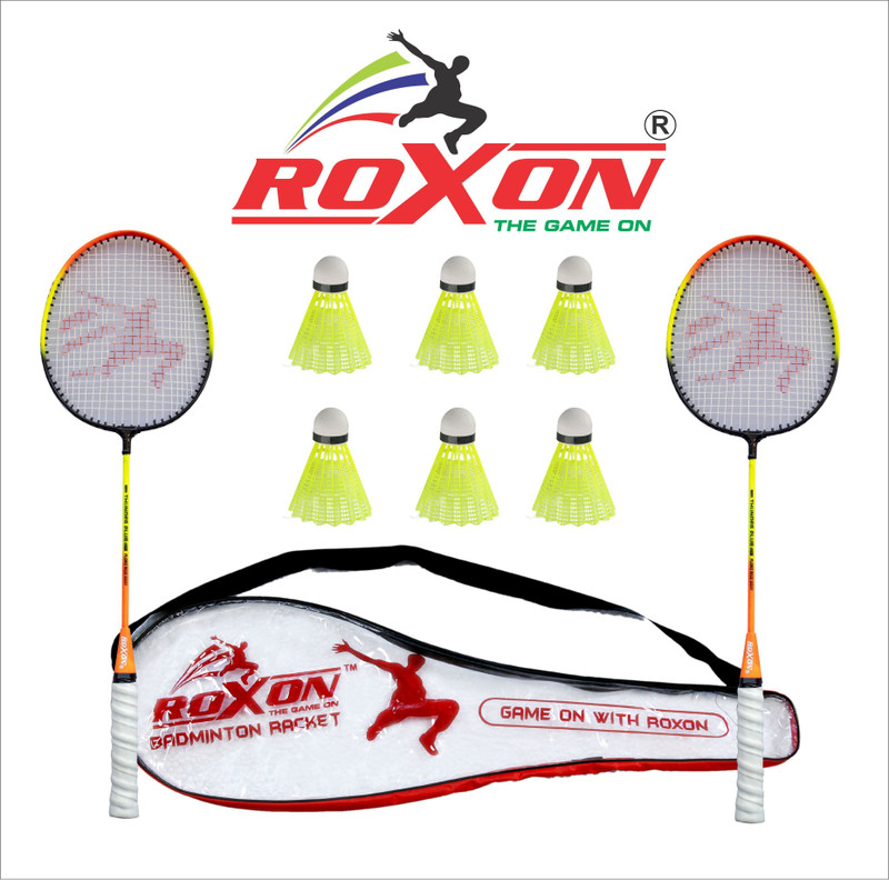 Roxonspo Rainbow super power racket 2 pcs 1 full multicolor cover 6 shuttle Badminton Kit