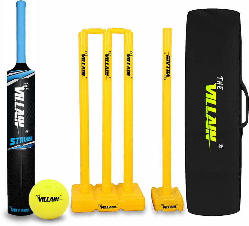 HouseOfCommon Striker Plastic Cricket Bat (Full Size-Black) | Bat-Ball-Wicket & Kit Bag Cricket Kit