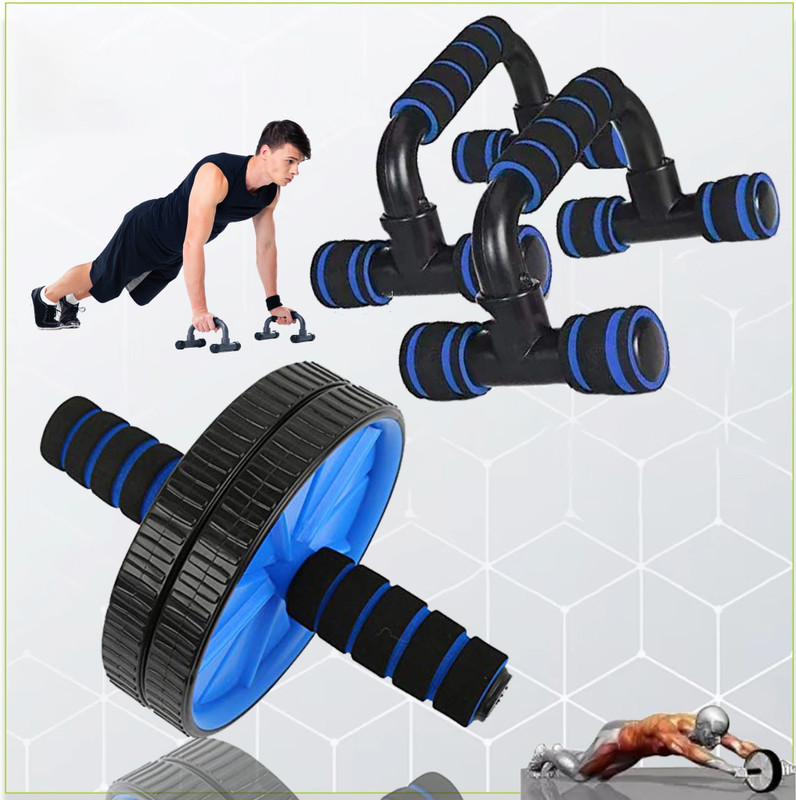 Khargadham Combo For Core Fitness Ab Wheel & Pushup Bar Fitness Equipment Fitness Accessory Kit Kit