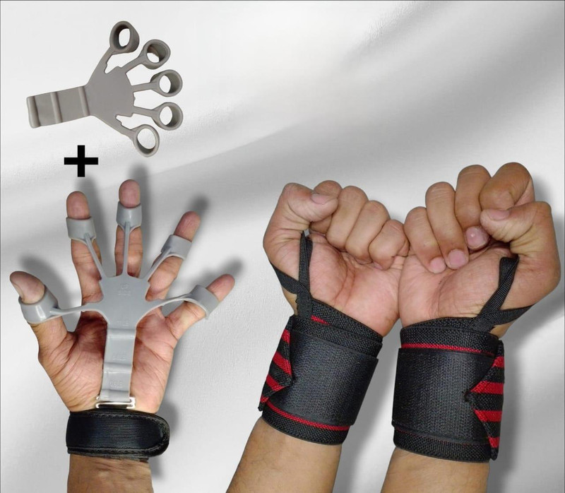 RAPIDFIT Fitness Gym Combo of Wristband Support (Red) And Finger Gripper Expander Gym Fitness Accessory Kit Kit