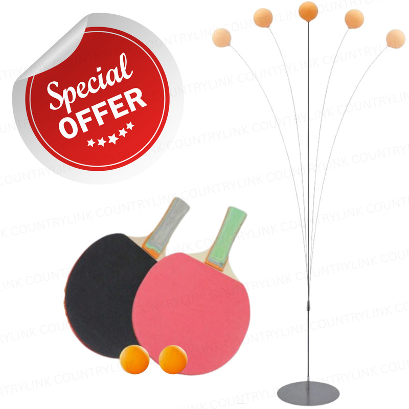 CountryLink Portable Ping Pong Trainer Kit with Flexible Stand and Practice Bounce Balls Table Tennis Kit
