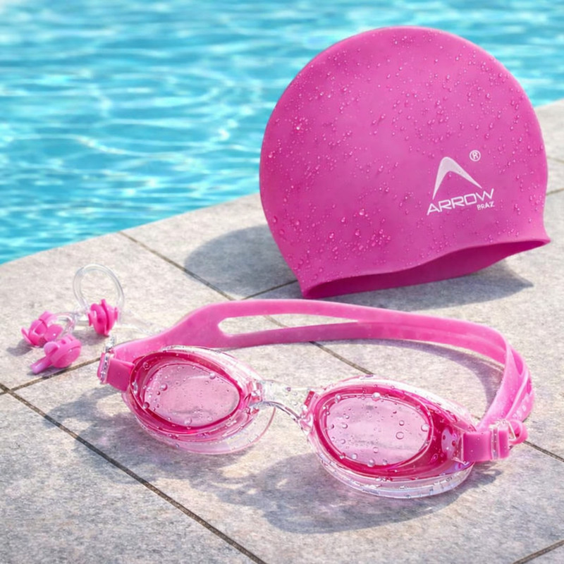ArrowMax (silicone cap/Goggle/Earplugs/Noseplug) Black Swimming Kit