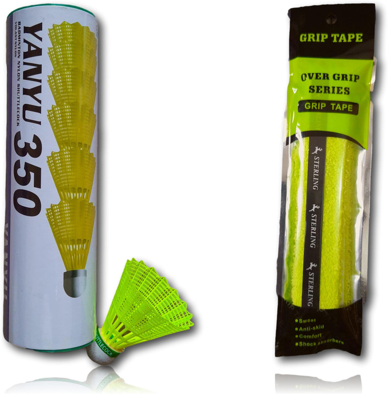 Sterling Nylon Shuttle (6Pc) and Towel Grip (Pack of 2) Badminton Kit