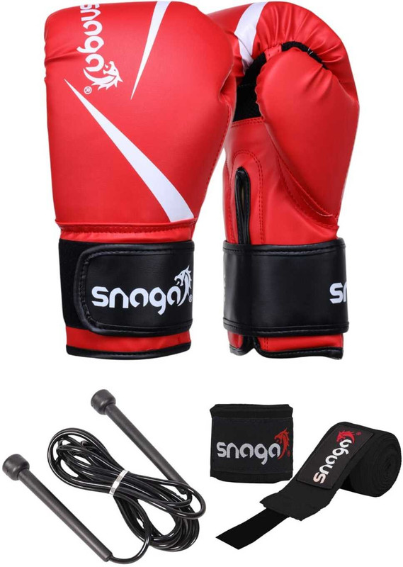 Snaga Boxing Gloves with Supportive Hand Wraps & Skipping Rope 6oz Boxing Kit
