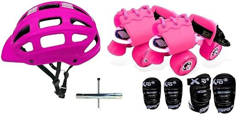 Jaspo Toddlers Baby Kids Junior Pro Adjustable Roller Skates Combo (Color: Cyan) (Suitable for Age Group Up to 5 Years) Skating Kit