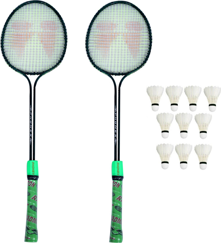 Forgesy Khiladi Double Frame Racquet Set Of 2 Piece and 10 Shuttlecock Feather Branded Badminton Kit