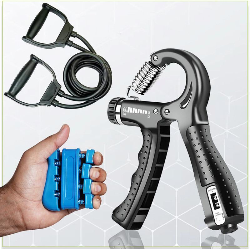 Manogyam Combo Of Countable Hand Grip, Double toning Tube, Finger Stretcher for Unisex Fitness Accessory Kit Kit