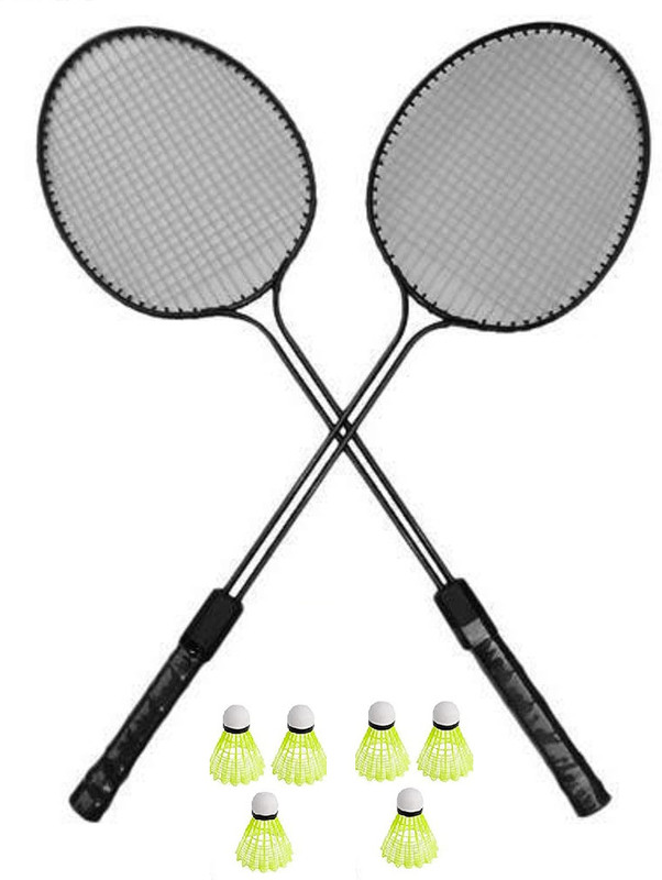Monika Sports Double Shaft Badminton Racket Set of 2 Piece with 6 Piece Nylon Shuttles Badminton Kit