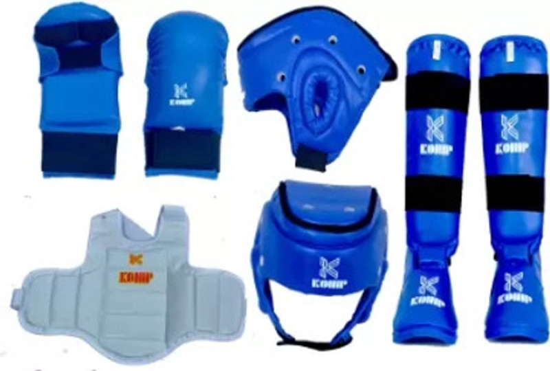 KOHIP Karate Kit Gloves ,Head Guard Shin Guard Chest Guard (Red-Large) Boxing Kit