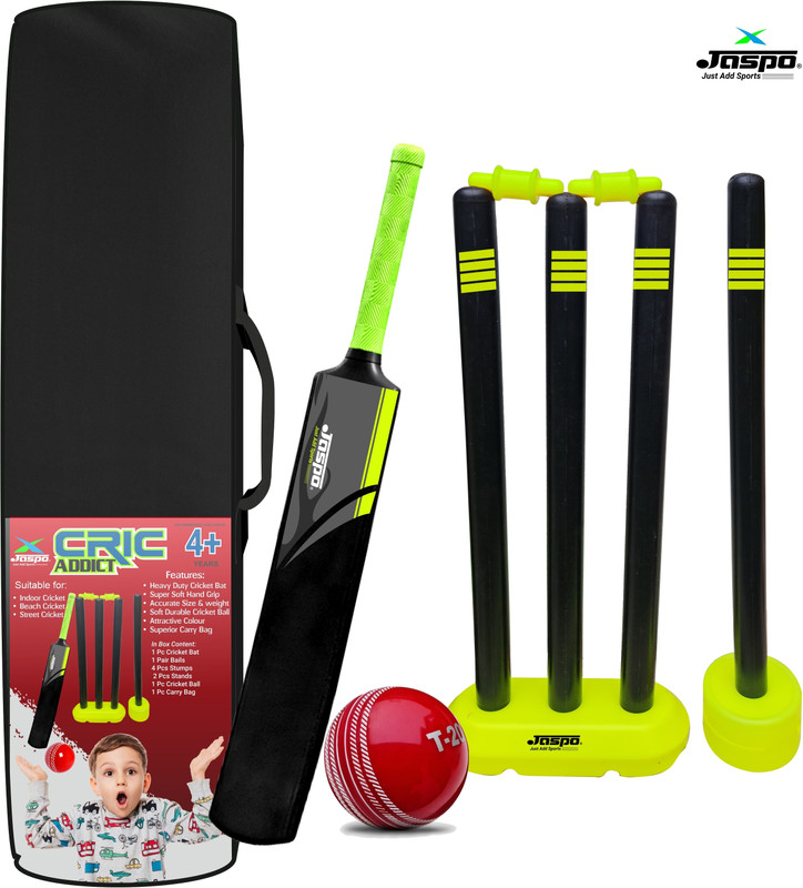 Jaspo CRIC Addict Plastic Cricket Set Combo for Kids (Size-3,Legender- 4 yrs to 7 yrs) Cricket Kit