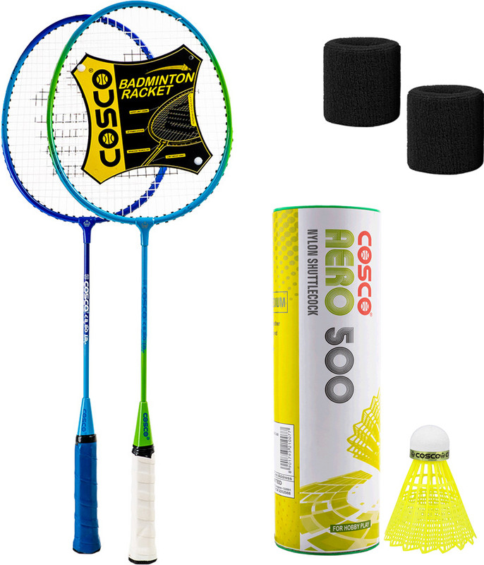 COSCO Combo of 10, 2 CB-885 Badminton Racket, AERO 500 - 6 Shuttle, 2 Wrist Band Badminton Kit