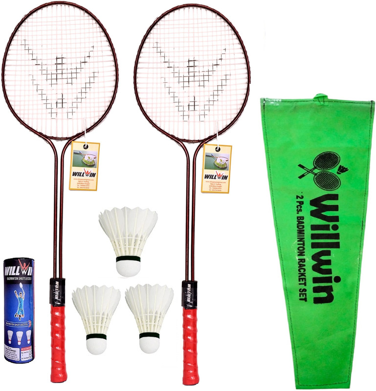 WILLWIN Super combo Pack Set of 2 Racket And 3 Feather Shuttle With Cover Badminton Kit