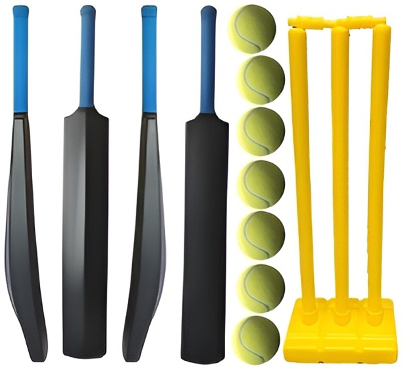 Krishav Trading PVC Bat With Plastic Wicket Set 3 Stumps 2 Bails 1 Base And 6 Tennis Ball Cricket Kit
