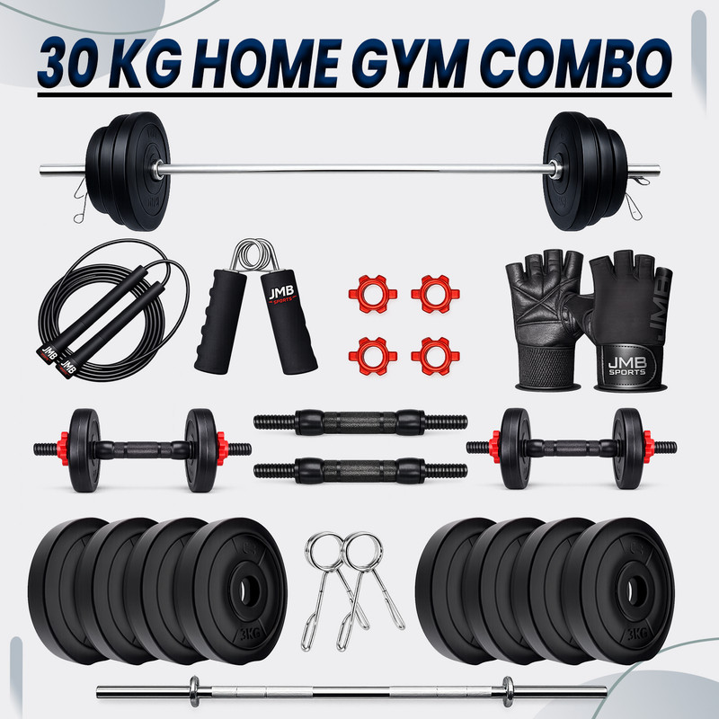 JMB 30 kg 30KG Gym Set with Straight Rod, Dumbbell Rods & Accessories Home Gym Combo