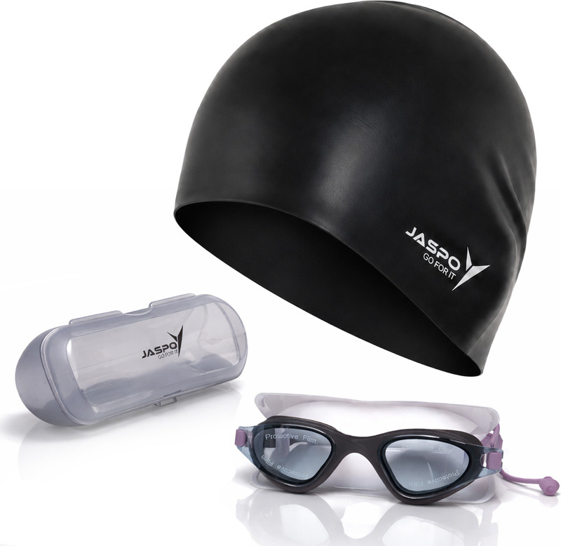 Jaspo Swimming Kit |Anti-Slip Swimming Cap & Goggles Set |Anti-Fog Lens, UV Protection Swimming Kit