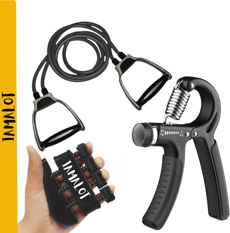 iamalot Combo Pack of3 Resistance Tube With Hand Gripper and New Dolphin Grip Fitness Accessory Kit Kit