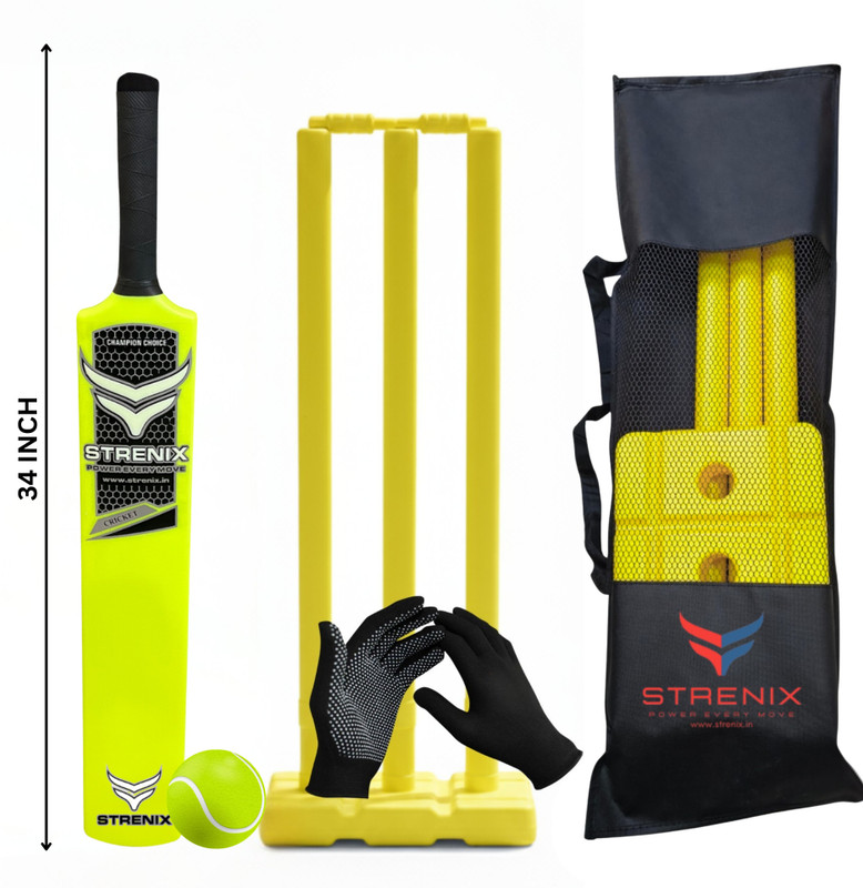 STRENIX Complete Cricket Kit (1 Bat,1 Ball,1 Bag,1GlovesSet, Stump Set) For Champions Cricket Kit