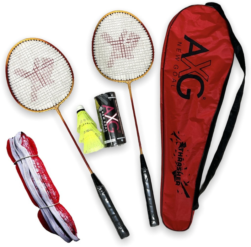 Airic Thrasher Racquets with Plastic shuttles and Net Badminton Kit