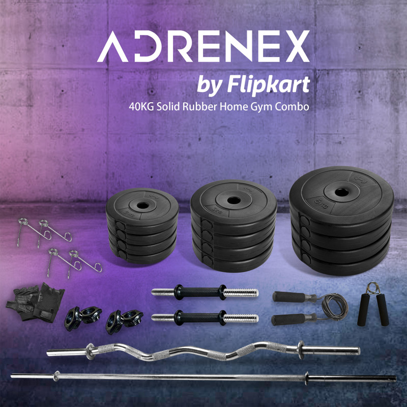 Adrenex 30 kg 30 Kg Fitness Equipments Home Gym Combo Kit 2 with curl and plain rod Home Gym Combo
