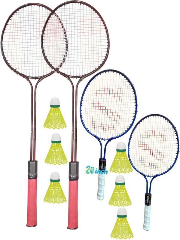 STYRKR Fox Badminton Combo- 2 Rackets with Shuttle Pack of 6 With Net Badminton Kit