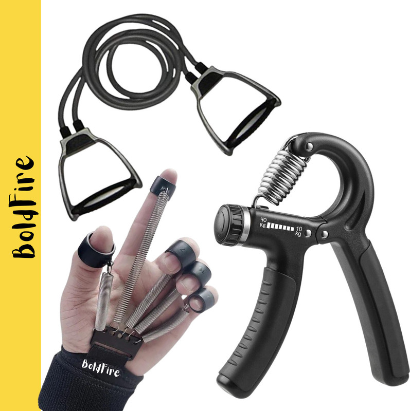 BoldFire Combo Pack of3 Resistance Tube With Finger Strenghner & Hand Grip Fitness Accessory Kit Kit