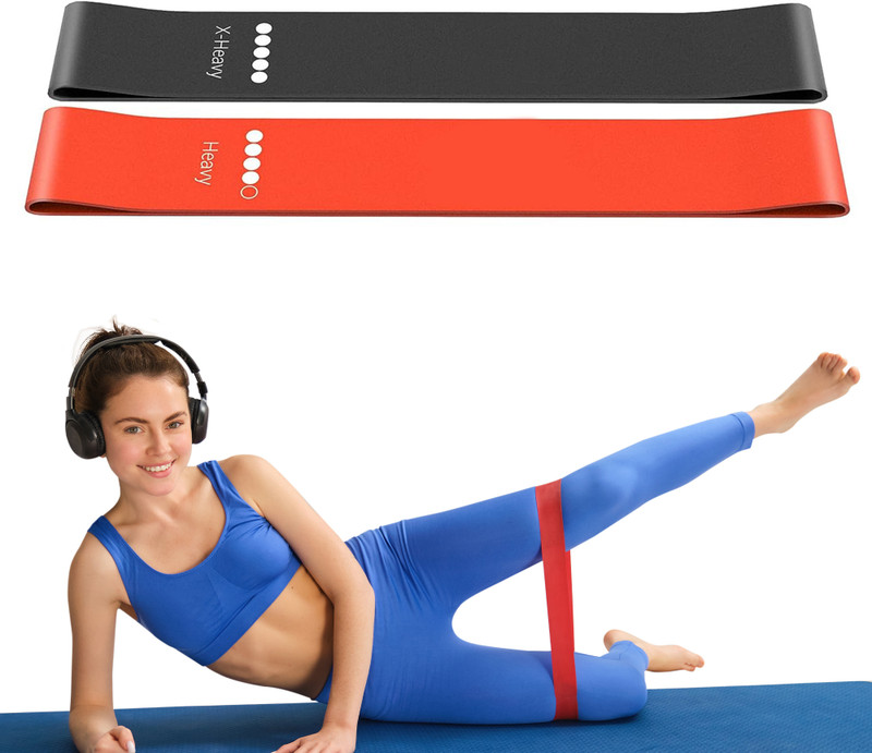 YIXTY Resistance Loop Bands for Body Stretching,Crossfit Training,Physical Therapy Fitness Band(Black, Red, Pack of 2)