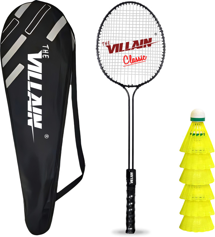 The Villain Classic Double Shaft Professional Badminton Racket with 6 Pcs Plastic Shuttles Badminton Kit