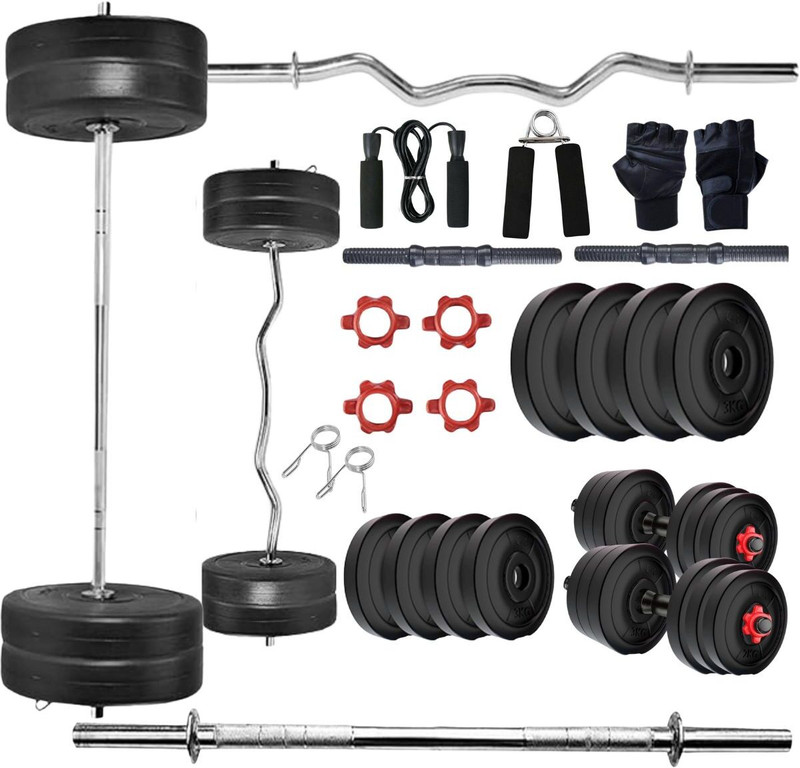 Spirax 50 kg 50kg PVC Gym Combo - Dumbbell Rod, 3ft Curl & 3ft Straight Rod, Accessories Home Gym Combo