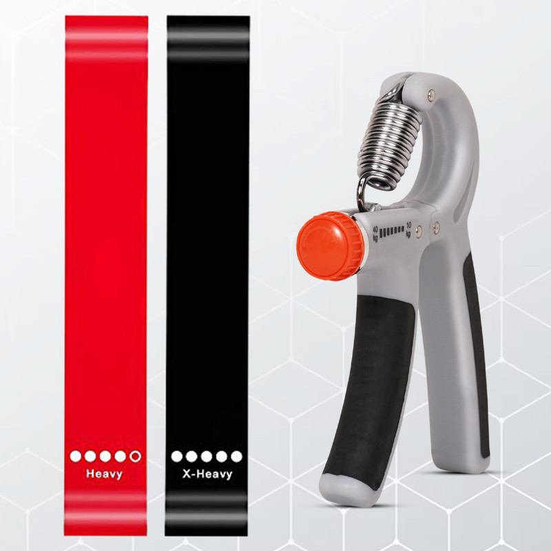 Manogyam Combo Loop Band Set Of 2 Adjustable Hand Grip Strength & 1PC Hand Gripper 10-40 Fitness Accessory Kit Kit
