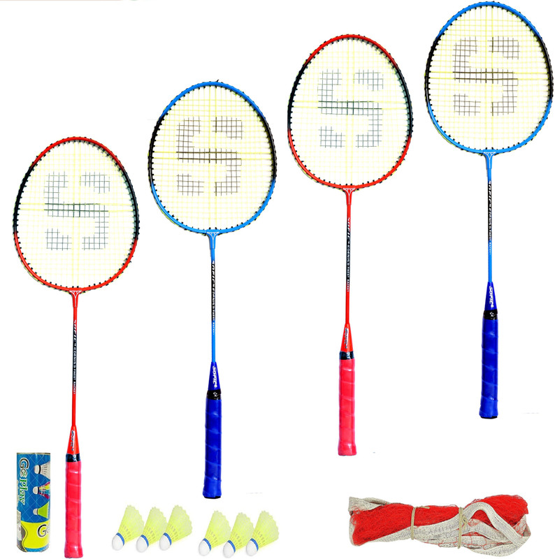 Forgesy Badmintion Set of ( 4 Racket and 6 Naylon Shuttle And 1 badmintion Net ) new Badminton Kit
