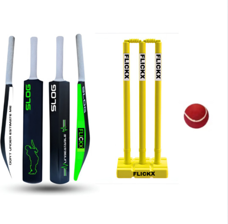 FlickX PVC Cricket Power Pack – Bat, Stumps & 1 Tennis Ball | Ultra-Lightweight Cricket Kit