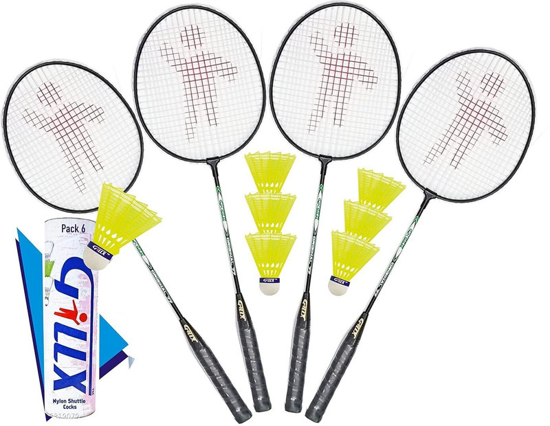 MINESFIT 4 Piece Wide Body Badminton Racket with 7 Piece Shuttlecock Badminton Kit