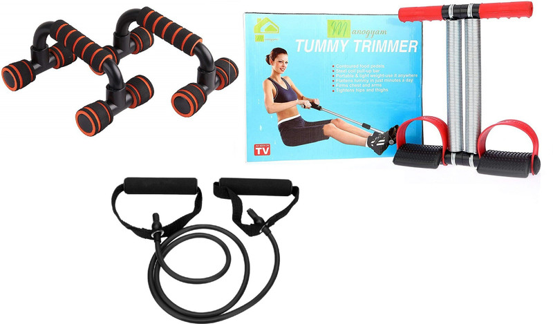 Manogyam Double Spring Tummy Trimmer with Single Toning Tube Exerciser With T-Shape Pushup Stand Combo Football & Fitness Kit